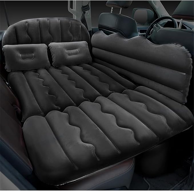 Xa50 Car Inflatable Mattress SUV Back Seat Camping Bed Thickened Flocked PVC Inflatable Bed 650-pound Car Mattress Car Accessories for Camping Travel (Black)