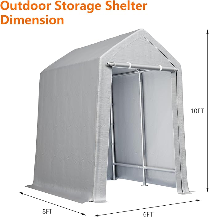6×8 ft Outdoor Storage Sheds Portable Storage Shelter Shed with Roll up Zipper Doors Waterproof Outside Utility Shed Garage Tent for Motorcycle Bicycles and Camping Tools