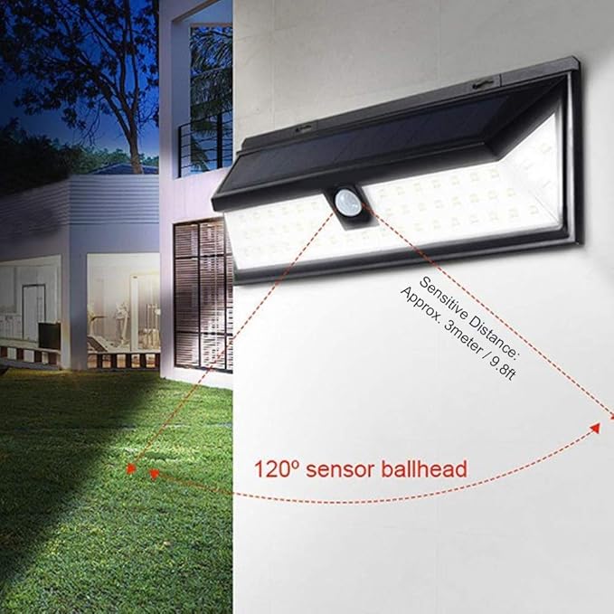 Solar Wall Light 118 LED Motion Sensor Outdoor Security Light 3 Lighting Modes Energy Saving Garden Light - Easy Install Solar Powered Light for Porch Yard Fence