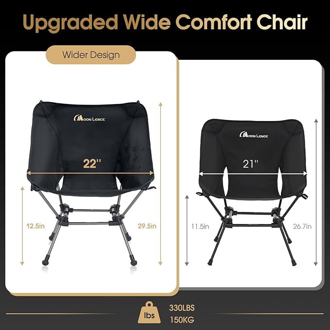 MOON LENCE Camping Chair Plus Upgraded Comfort &amp Size Still Compact and Lightweight Folding Portable Chair for Backpacking &amp Hiking 400Lbs Capacity Gen 3 Plus (Grey)