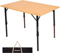 KingCamp 4-Fold Bamboo Camping Table with Serrated Adjustable Legs (16.5 to 27.6) Heavy-Duty Aluminum Frame &amp Carry Bag for Outdoor RV Picnic Beach