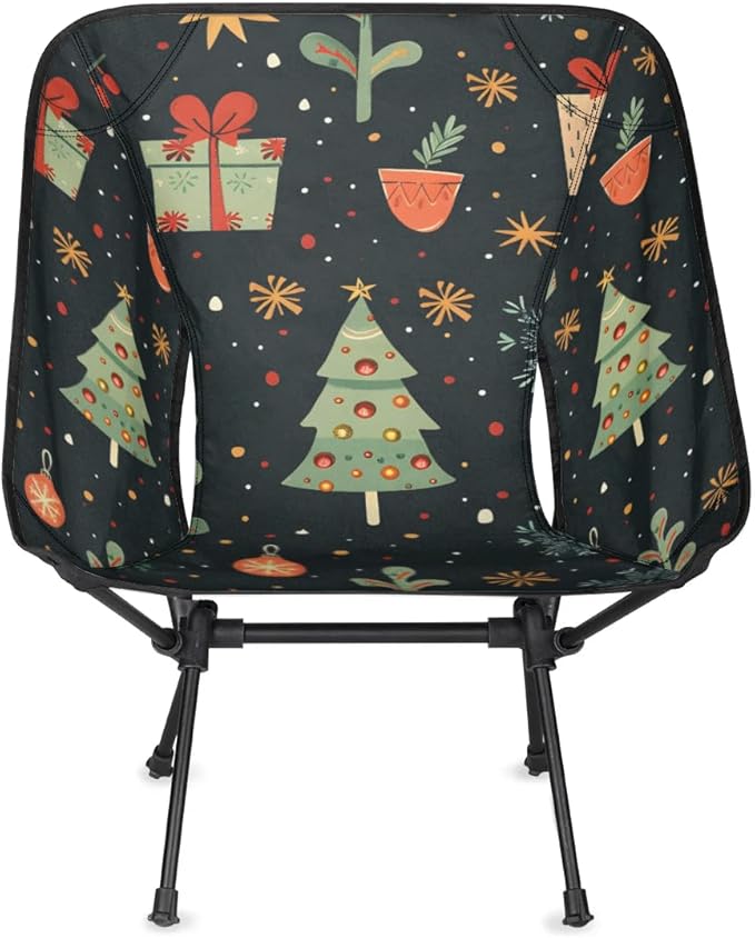 Portable Camping Chair Retro Xmas Tree Ultralight Folding Camping Chair Backpacking Hiking Chair with Cup Holder for Outdoor Travel Beach Picnic Festival Compact Portable 176 lbs Capacity