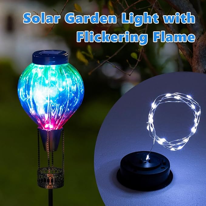 Solar Garden Lights Outdoor Waterproof with Hot Air Balloon Led Garden Lights Outdoor Solar Landscape Stake Light Decor for Outside Pathway Walkway Yard Patio