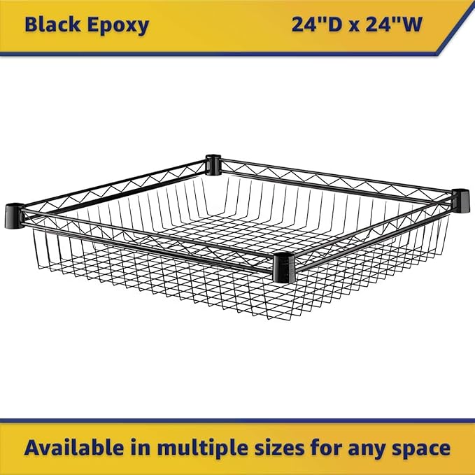 24 x 24 Black Shelf Basket NSF Wire Storage Basket for Commercial Shelving