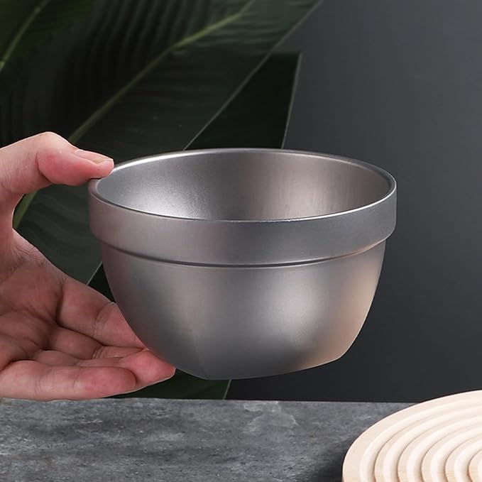 500ml Titanium Double Wall Bowl Ultralight Unbreakable Camping Tableware for Outdoor Hiking Picnic Backpacking Dishwasher Safe (Square Bowl)