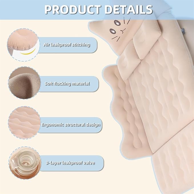 Camping Inflatable Bed Car Inflatable Mattress PVC Material Breathable and Leakproof Universal for SUV Trucks Double Pillow with Air Pump