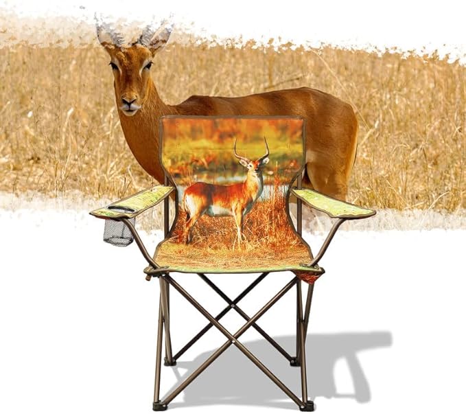 2 Pcs Animal Pattern Camping ChairFolding Backpacking Lightweight Beach Chair w/Cup HolderSide PocketCarry BagPortable Adults Lawn Chair for Family OutdoorHikingPartiesAntelope