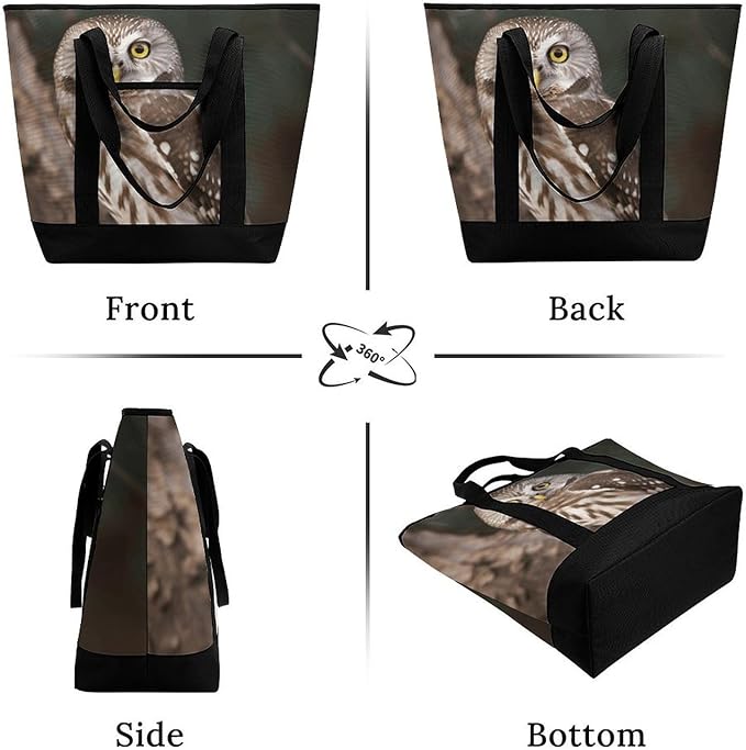 Insulated Shopping BagLarge Reusable Cooler Bags Wildlife Animal Owl Printed Foldable Shopping BagTravel Waterproof Shoulder Bag