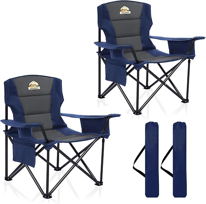 Oversized Camping Chairs 2 Pack - 450lbs Support Heavy Duty Folding Camp Chair Wide Portable Outside Collapsible Chairs with Carry BagCoolerCup Holder for OutdoorLawnSportsBaseballSoccer-Navy