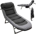 Folding Camping Cot for Adults with Adjustable Backrest &amp Pillow Portable Lounge Chair Bed 6-Position Recliner Waterproof Outdoor Cot Supports 450lbs Includes Side Pocket (Gray)