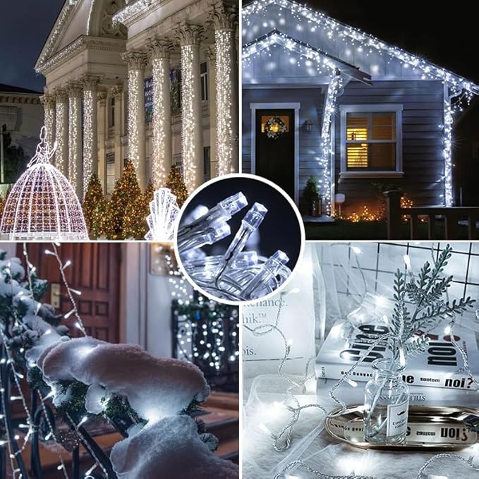 weillsnow 164 FT 500 LED Christmas Lights Outdoor Waterproof Christmas Fairy Lights with Timer Plug in White LED String Lights with 8 Modes for Bedroom Wedding Party Xmas Decoration