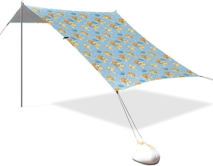 ALAZA Cute Sea Turtle Cartoon Beach Tent Sun Shelter UPF50+ Protection Beach Shade Canopy w/ 4 Sandbags for Outdoor Camping Fishing Backyard Fun Picnic 10x9 ft
