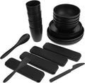 4sets Camping Cookware Cutlery Bowl Plate Cup Black Utensils Case for Outdoor Rv