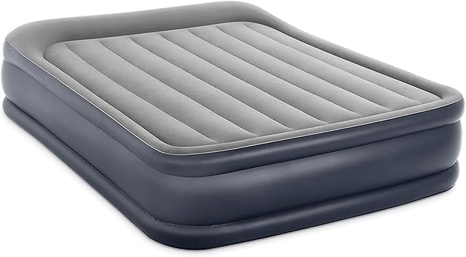 Intex Dura Beam Deluxe Fiber-Tech Pillow Rest Raised Velvet Blow Up Air Mattress Bed with Built in Electronic Pump and Carrying Bag Queen (2 Pack)