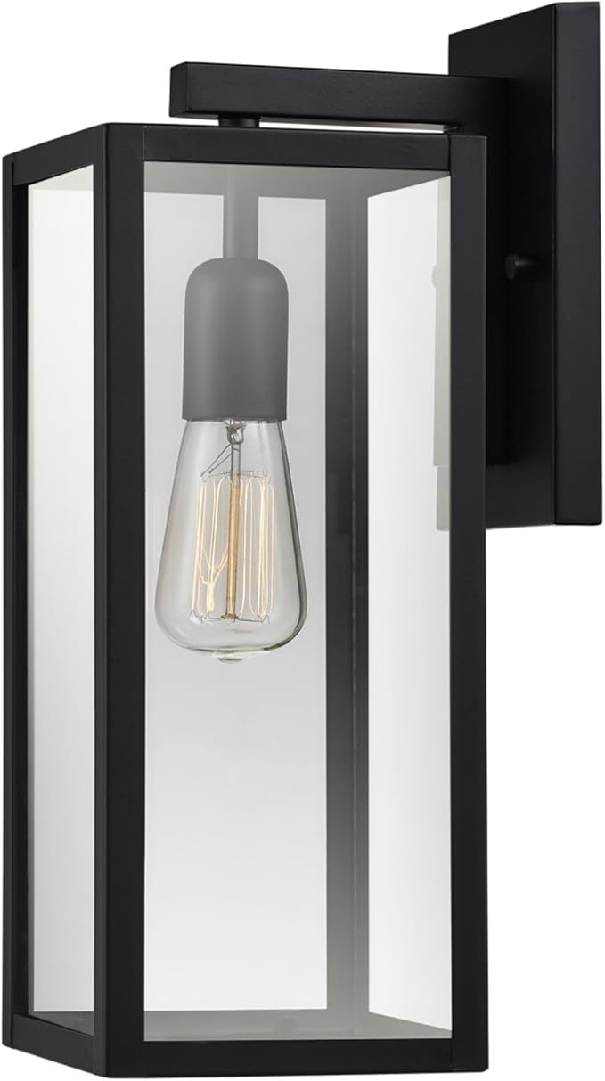 Globe Electric 44176 1-Light Outdoor/Indoor Wall Sconce Matte Black Finish Clear Glass Shade Weather-Resistant Modern Exterior Light