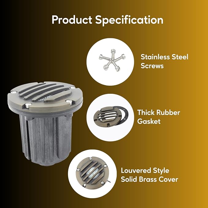Ironsmith Lighting Products Louvered Style Solid Brass Cover Kit for In Ground Well Light Bulbs Fixture - Stainless Steel Screws and Rubber Gasket Included - Light Fixture Body Not Included