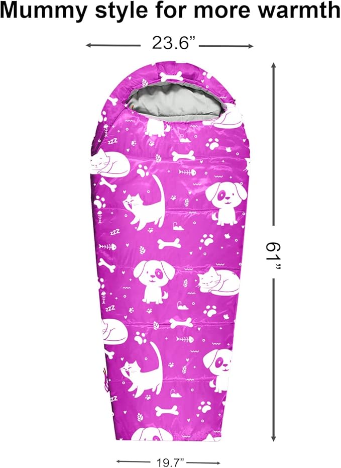 KidzAdventure Mummy Style 32 – 59F Kids Sleeping Bag with Pillow Sleeve 4 Season Lightweight and Backpacking Style Ideal for Camping Sleepover Boys Girls Youth and Toddlers