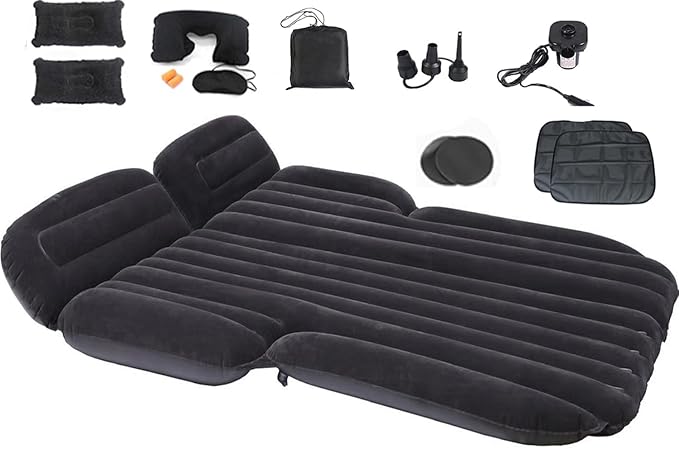 Inflatable SUV Air MattressThickened Flocking Inflatable Car Camping Travel Air Mattress with 2 Pillows &amp Air PumpPortable Car Sleeping Bed for SUV|MPV|Minivan