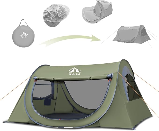 Night Cat Pop-up Camping Tent: 1 2 Person Tent Waterproof Instant Easy Setup Tunnel Tent