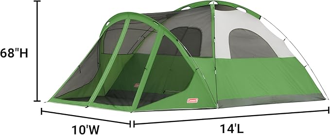 Coleman Evanston Tent with Screen Room 6/8 Person Weatherproof Tent Sets Up in 15 Mins Included Rainfly &amp Carry Bag Made of PFAS-Free Materials