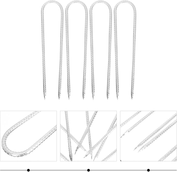 4pcs U-Shaped Steel Ground Nails Tent Stakes Galvanized Camping Canopy Pegs Heavy Duty Trampoline Fixing Anchors for Outdoor Shelter and Swing Set