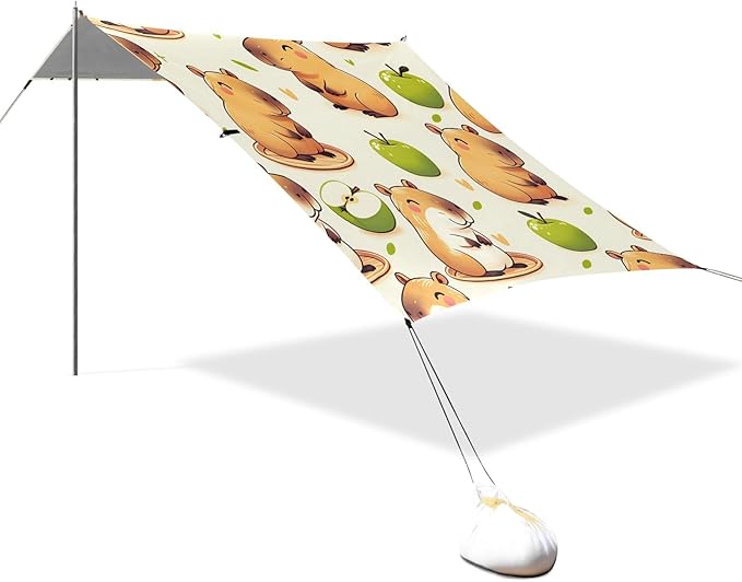 Capybara and Green Camping Sun Shelter Beach Tent Portable Beach Sun Shade Outdoor Canopy for Camping Trips Fishing Picnic