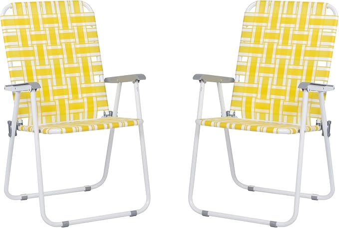 Set of 2 Patio Folding Lawn Chair Outdoor Beach Camping Webbed Folding Chair for Yard Garden (Yellow)