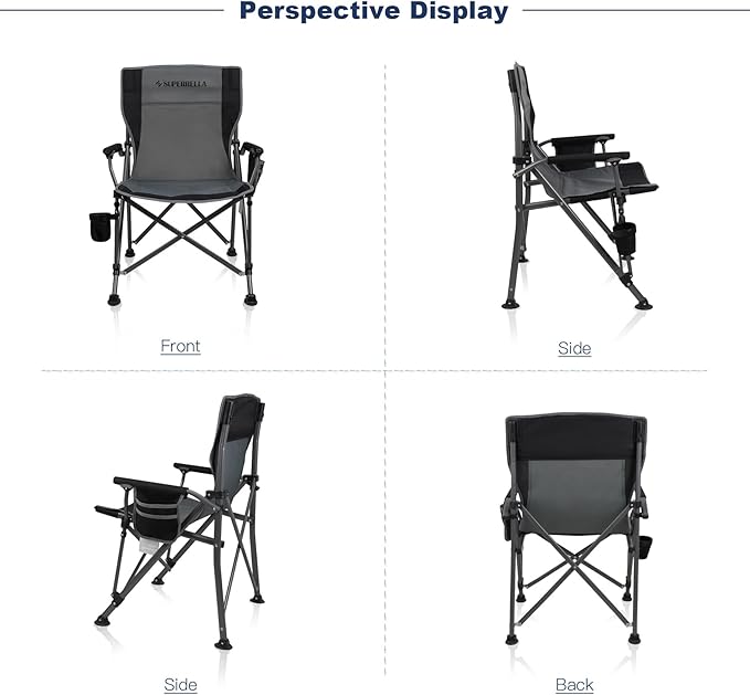 Portable Outdoor Folding Camping Chair Heavy Duty Camp Chair with Storage Bag for Outside Activities Black Grey