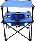Portable Folding Camping Table with Cup Holders – Lightweight &amp Compact 2-Tier Outdoor Table with Storage Ideal for Card Games Snacks Picnic Tailgating &amp Camping (Blue + Black)