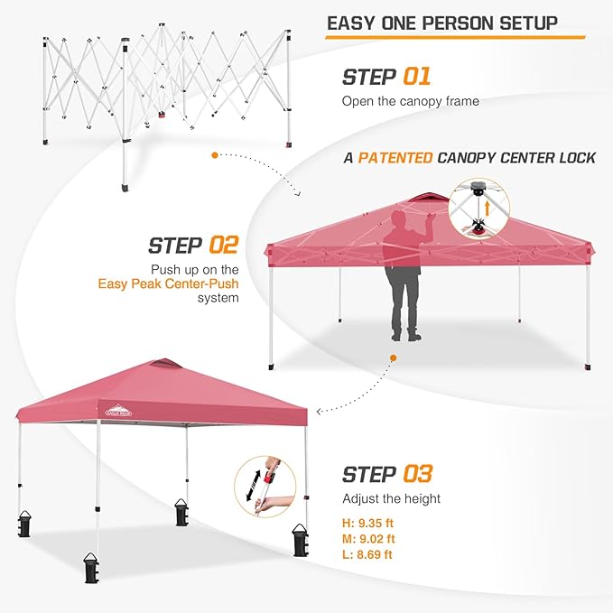 EAGLE PEAK Pop Up Canopy Tent with Wheeled Carry Bag 8 Stakes 4 Ropes 4 Weight Bags Easy Set Up Tent Canopy 10x10 ft 100sqft of Shade Peach Pink
