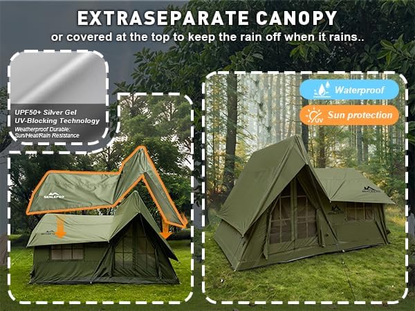8/10/12 Person Large Inflatable Tents for Camping 4 Season Blow Up Tents with Canopy/Rainfly Luxury Inflatable Tent House with Stove Jack Easy Setup Inflatable Camping Tent.