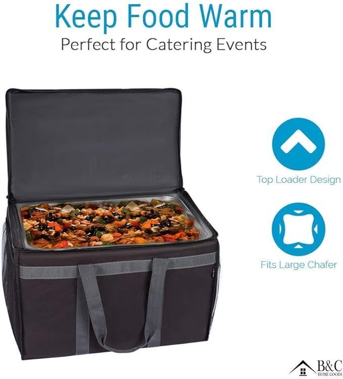 Insulated Commercial Food Delivery Bag with Side Pockets - Professional Food Warmer Portable Catering Hot Cold Meals - Thick Insulation Cooler for Grocery Shopping - 23 inches x 15 inches x 14 inches