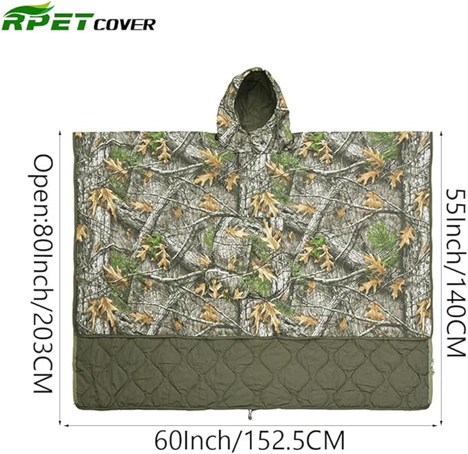 RPET Water Resistant Poncho Liner Blanket-Ideal for CampingHikingOutdoor Survivalwith Compression Sack for Easy Carry