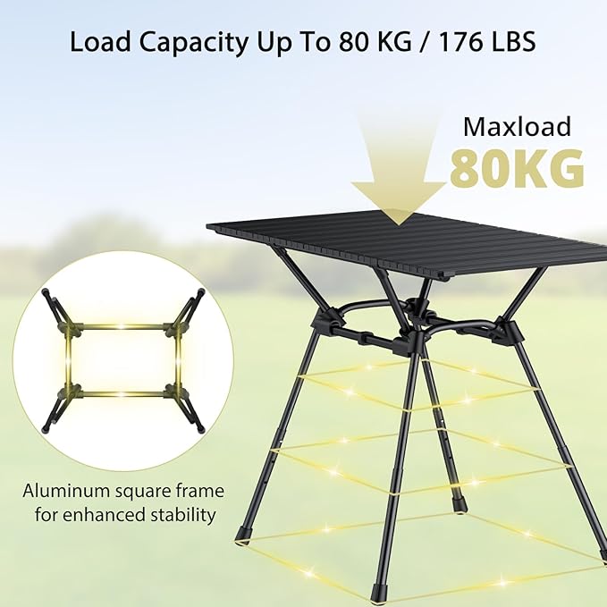 Anbte 3ft Roll Up Camping Table Max 27.5 4 Adjustable Heights Aluminum Camping Table Foldable Waterproof with Carrying Bag Lightweight for Garden Picnic Outdoor Travel Beach 35” X 16” Black