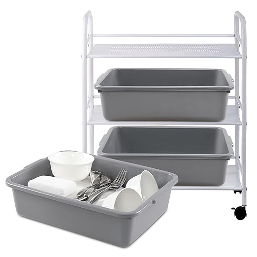 Ramddy 8 L Food Service Commercial Bus Tubs 4 Packs Small Rectangle Wash Basin Dishpan Grey