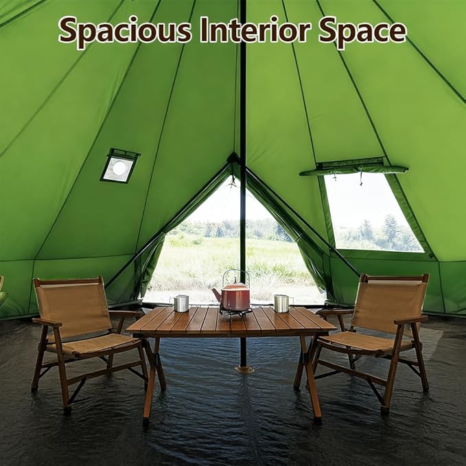 Bell Yurt Tent with Stove Jack Waterproof Luxury 4 Season Tent 420D Oxford Cloth Green Glamping Tents for Family Outdoor Camping Hunting Party All Year Living