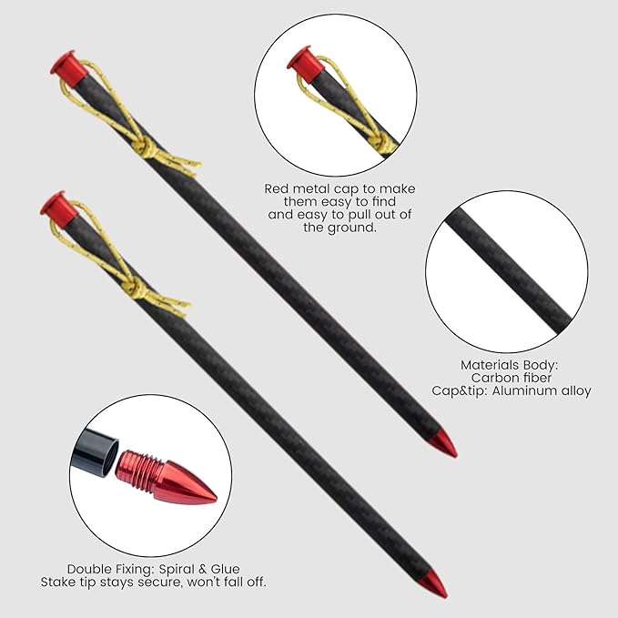 10 Pack Camping Tent Stakes 6/7.9 Inch Non-Rust Ground Pegs Ultralight Carbon Canopy Spikes Lightweight Anchors Used on Rocks Ideal Camp Nails for Camping Trampolines Sheds Backyard Swing Sets
