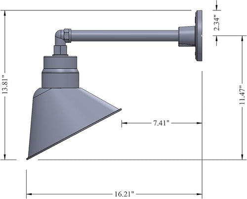 10in. Satin Black Angle Shade Gooseneck Sign Light Fixture with 13in. Long Extension Arm - Wall Sconce Farmhouse Vintage Antique - UL Listed - 9W 900lm A19 LED Bulb (5000K Cool White)