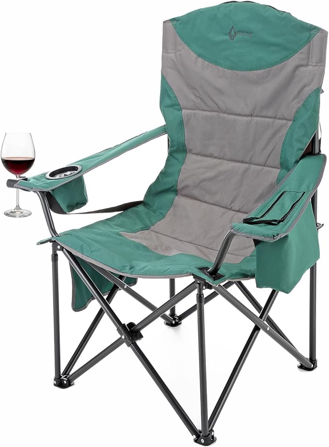 ARROWHEAD OUTDOOR Oversized XXL Portable Folding Camp Chair w/Glass &amp Cup Holders Armrest Cooler Carry Bag 600 lbs Max Weight Load