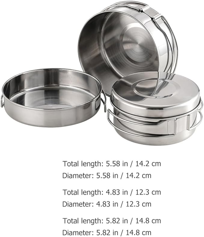 Stainless Steel Camping Cookware Set Portable 4pcs Pot Pan with Foldable Handles Easy-Clean Outdoor Cooking Utensils for Hiking and Backpacking