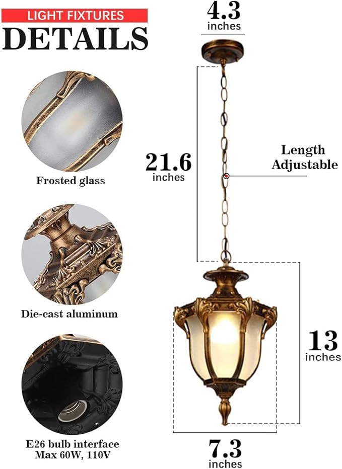 Rustic Victorian E26 Exterior Ceiling Pendant Light American Outdoor Waterproof Chandelier Garden Corridor Grape Frame Pavilion Bronze Hanging Light Adjustable Suspension Lighting Fixture