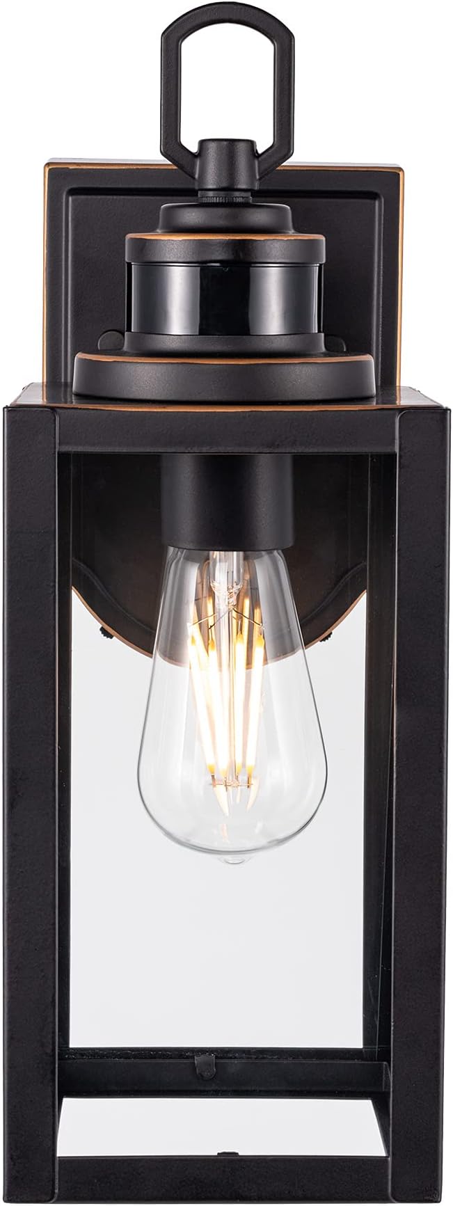 Dusk to Dawn Outdoor Wall Lantern PIR Motion Sensor Wall Sconce as Porch Lighting Fixture E26 Medium Base Metal Housing Plus Glass Bulbs not Included