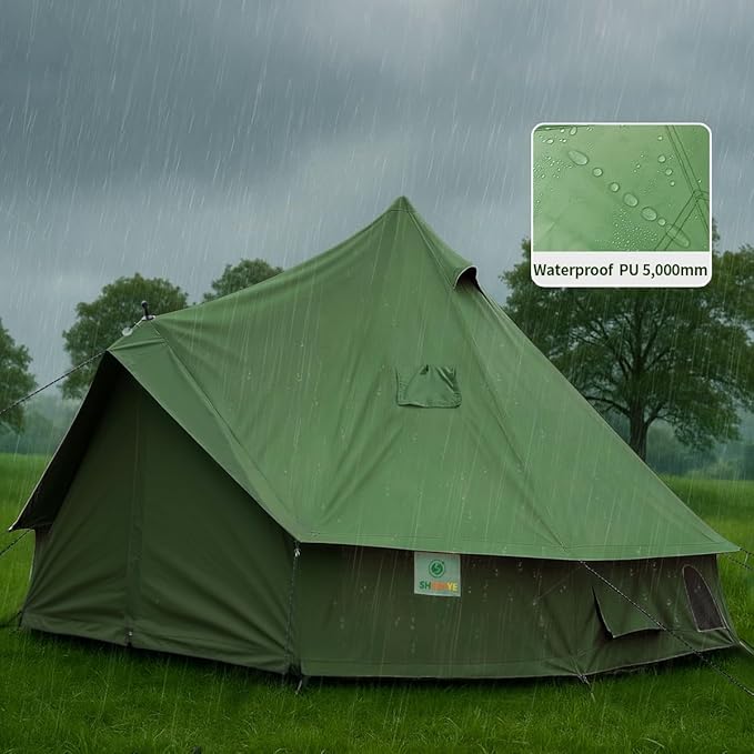 Bell Yurt Tent with Stove Jack Waterproof Luxury 4 Season Tent 420D Oxford Cloth Green Glamping Tents for Family Outdoor Camping Hunting Party All Year Living