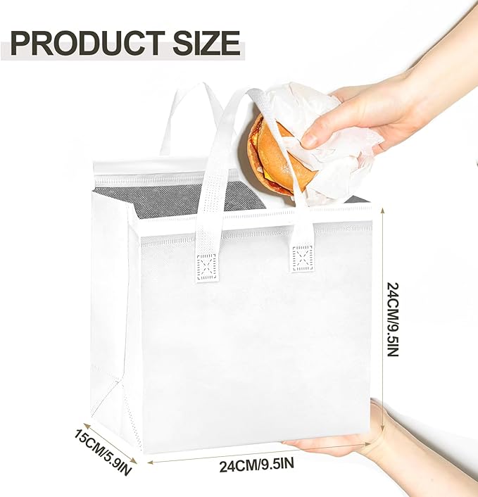 120 Pcs Insulated Take Out Bags Bulk in Thermal Insulation Lunch Bag for Hot Cold Food Coffee Milk Tea BBQ or Wedding Birthday Catering Restaurant Grocery Picnic Donation Gift Bag