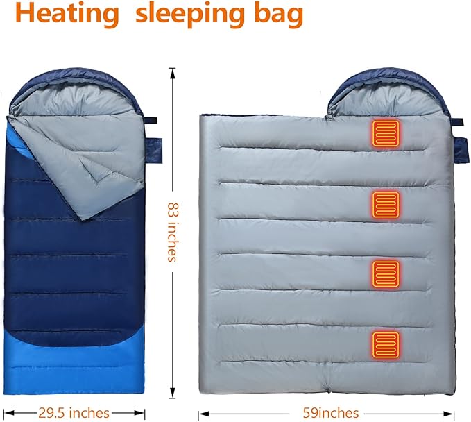 Sojoy Heated Sleeping Bag for Adult-4pcs Heating Areas and 3 Adjustable Heating Levels-Great for Cold Weather Outdoor CampingBackpacking&ampHiking