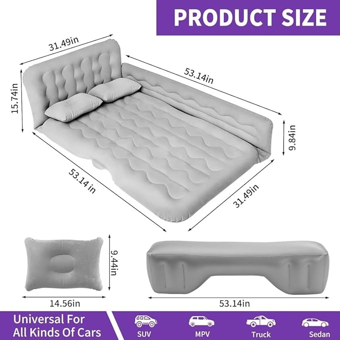 SUV Air Mattress - Thickened and Double Air Mattress Sided Flocking Travel Inflatable Car Mattress Bed with Electric Air Pump and 2 Pillows Car Sleeping Bed for Home Outdoor and Travel