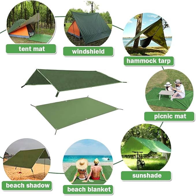 ayamaya Tent Footprint PU 3000 Waterproof Tent Ground Cloth Large Size for 2-8 Person Family Camping Tents Ground Sheet Mat with 6 Tent Stakes for Camping Hiking Picnic - 13x9FT /8x7FT /6x7FT /5x7FT