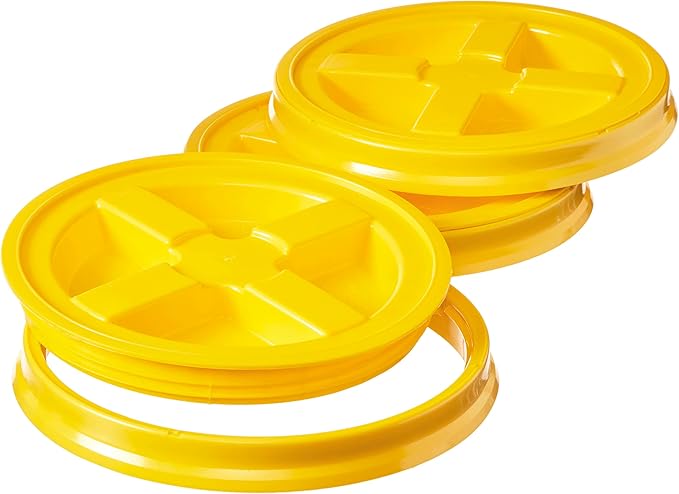 Gamma Seal Lids for 3.5 5 6 and 7 Gallon Buckets – Pack of 3 Yellow Gamma Lids – Food Grade BPA Free Reusable Lids Made in USA