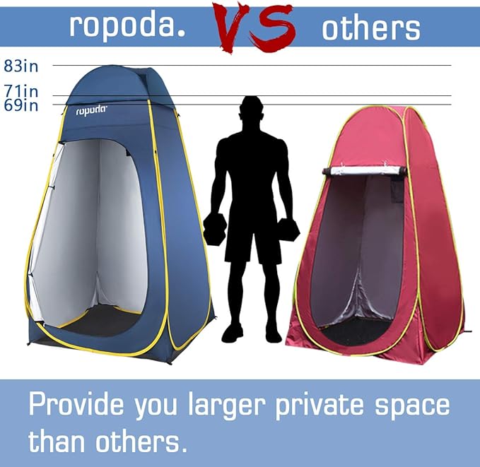 ROPODA Pop Up Tent 83inches x 48inches x 48inches Upgrade Privacy Tent Porta-Potty Tent Includes 1 Removable Bottom 8 Stakes 1 Removable Rain Cover 1 Carrying Bag