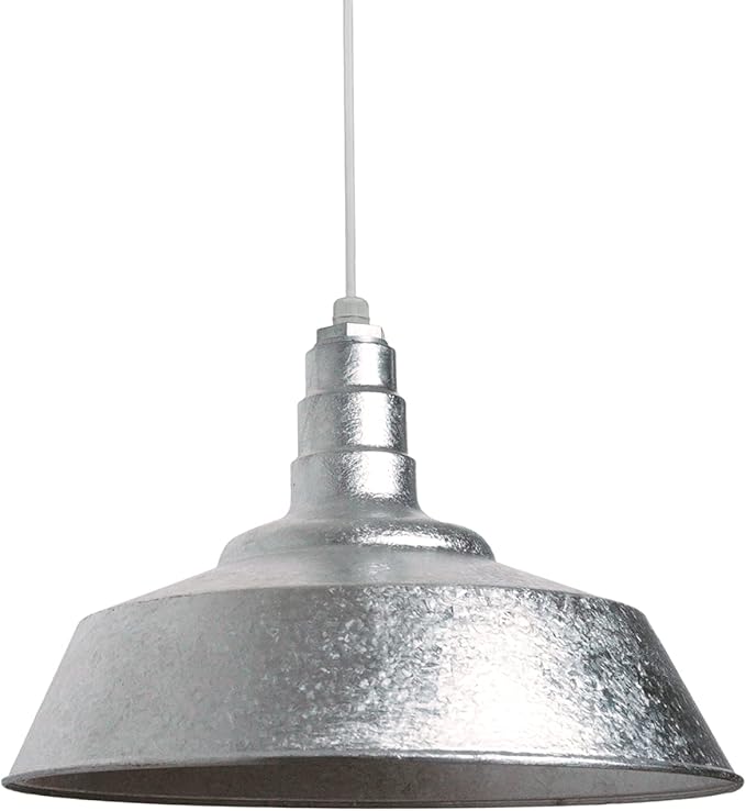Steel Lighting Co. Manhattan Warehouse Light | Ceiling Mounted Pendant | 20 inch Dome | White Cord | Large Steel Barn Light Made in America | Galvanized Exterior/Galvanized Interior